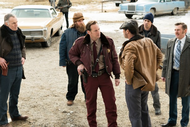 FARGO -- ÒThe Myth of SisyphusÓ -- Episode 203 (Airs October 26, 10:00 pm e/p) Pictured: (l-r, front-row) Patrick Wilson as Lou Solverson, Jeffrey Donovan as Dodd Gerhardt, Keir O'Donnell as Ben Schmidt. CR: Chris Large/FX